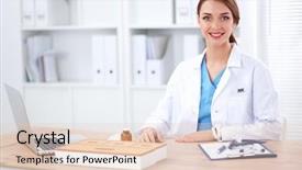  Presentation with beautiful black women smiling - PPT theme featuring general brown - beautiful young smiling female doctor background and a  colored foreground