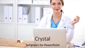  Presentation with beautiful black women smiling - Cool new presentation theme with general brown - beautiful young smiling female doctor backdrop and a  colored foreground