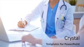  Presentation with beautiful black women smiling - Audience pleasing PPT layouts consisting of general brown - beautiful young smiling female doctor backdrop and a  colored foreground