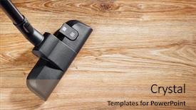 Presentation with floor care and cleaning services - Theme consisting of general cleaning - vacuum cleaner brush on wooden background and a coral colored foreground