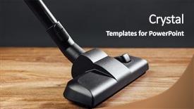  Presentation with floor care and cleaning services - Slides enhanced with general cleaning - vacuum cleaner brush on wooden background and a dark gray colored foreground