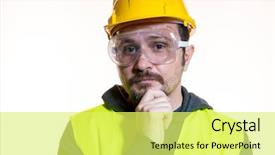  Presentation with start construction - Theme featuring general contractor - do it yourself man dressed background and a yellow colored foreground