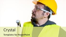  Presentation with start construction - Beautiful presentation theme featuring general contractor - do it yourself man dressed backdrop and a yellow colored foreground