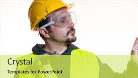  Presentation with start construction - PPT theme with general contractor - do it yourself man dressed background and a yellow colored foreground