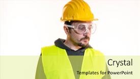  Presentation with start construction - Beautiful presentation theme featuring general contractor - do it yourself man dressed backdrop and a  colored foreground