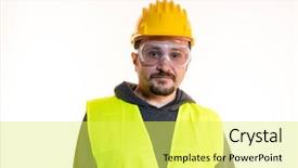  Presentation with start construction - Presentation with general contractor - do it yourself man dressed background and a  colored foreground