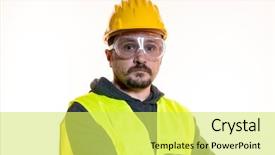  Presentation with start construction - Theme with general contractor - job do it yourself man background and a yellow colored foreground