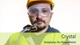  Presentation with start construction - Audience pleasing presentation theme consisting of general contractor - job do it yourself man backdrop and a yellow colored foreground