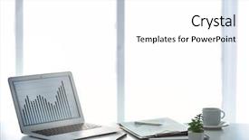  Presentation with power tactics at workplace - PPT theme with general equipment - workplace with laptop and documents background and a  colored foreground