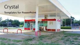  Presentation with gas station - Slide deck having general expense - closed gas station background and a mint green colored foreground
