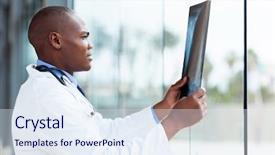  Presentation with african american patient - Colorful presentation theme enhanced with general formal - happy african american doctor looking backdrop and a sky blue colored foreground