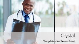  Presentation with african american patient - Colorful presentation theme enhanced with general formal - happy african american medical worker backdrop and a light gray colored foreground