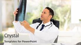  Presentation with doctor office - Colorful PPT theme enhanced with general formal - middle aged doctor looking backdrop and a lemonade colored foreground