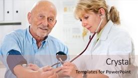  Presentation with blood pressure - Colorful presentation theme enhanced with female doctor measuring blood pressure backdrop and a coral colored foreground