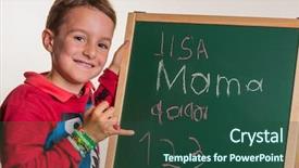  Presentation with blackboard - Colorful theme enhanced with general knowledge - schoolchild with school blackboard backdrop and a ocean colored foreground