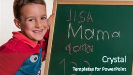  Presentation with blackboard - PPT theme with general knowledge - schoolchild with school blackboard background and a forest green colored foreground