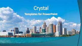  Presentation with detroit - Theme having general motors - panoramic view of detroit skyline background and a teal colored foreground
