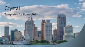  Presentation with detroit - Presentation theme featuring general motors - skyline of downtown detroit buildings background and a light blue colored foreground