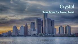 Presentation with detroit - Slide deck having general motors - view of detroit skyline background and a ocean colored foreground
