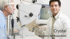  Presentation with eye doctor - Audience pleasing theme consisting of general practice - doctor and patient ready backdrop and a light gray colored foreground