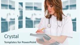  Presentation with medical obstetrics midwife - Presentation design having general practice - medical doctor over xray board background and a  colored foreground