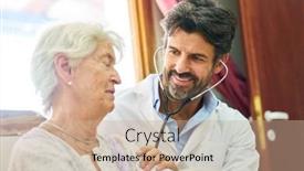  Presentation with elderly home - PPT theme with general-practitioner-listening background and a coral colored foreground