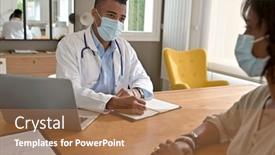  Presentation with surgical - Slide deck with general-practitioner-with-patient background and a coral colored foreground