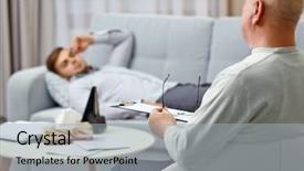  Presentation with young man on the phone - Slide set having general psychology - young man lying on sofa background and a light gray colored foreground