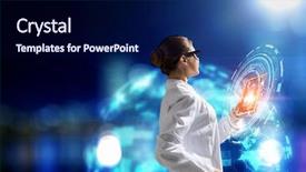  Presentation with research - PPT theme with general science - scientist woman doing research mixed background and a navy blue colored foreground