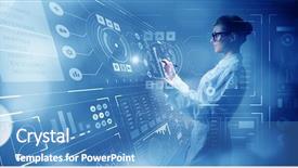  Presentation with scientist - Beautiful slide deck featuring general science - scientist woman using tablet pc backdrop and a teal colored foreground