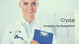 Presentation with hospital - Amazing presentation theme having general science - woman doctor standing with folder backdrop and a  colored foreground