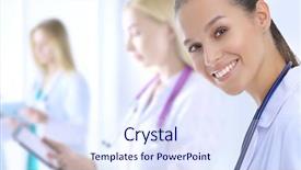  Presentation with doctor in hospital health insurance related icons healthcare person saving medical - Colorful theme enhanced with general science - woman doctor standing with stethoscope backdrop and a sky blue colored foreground