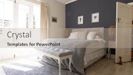  Presentation with house window - Slides featuring general-view-of-bedroom-interior background and a  colored foreground