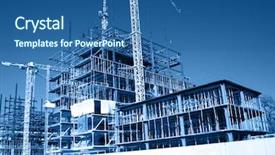  Presentation with construction cranes - Audience pleasing PPT theme consisting of general view of construction site backdrop and a ocean colored foreground