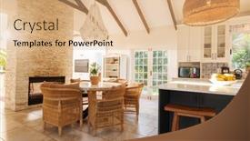  Presentation with kitchen design - Presentation theme with general-view-of-modern-kitchen background and a coral colored foreground