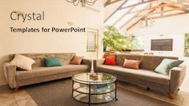  Presentation with room interior design - PPT theme with general-view-of-modern-living background and a lemonade colored foreground