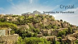  Presentation with village - Colorful slide deck enhanced with general-view-of-the-village backdrop and a light blue colored foreground