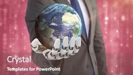  Presentation with earth - PPT theme enhanced with generated black and blue matrix background and a dark gray colored foreground