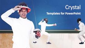  Presentation with sword - Beautiful slide deck featuring generated image of bicolored background backdrop and a ocean colored foreground