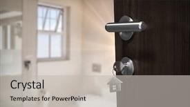  Presentation with lock key - PPT theme featuring generated image of brown door background and a light gray colored foreground