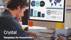  Presentation with computer - Slide set consisting of generated image of business presentation background and a  colored foreground