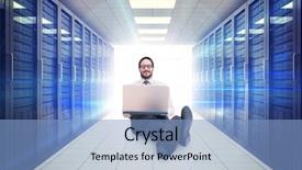 Presentation with server room - Audience pleasing PPT layouts consisting of generated server room with tower backdrop and a light blue colored foreground