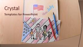  Presentation with american history old flag - PPT theme with fourth generation - child's drawings of american flag background and a lemonade colored foreground