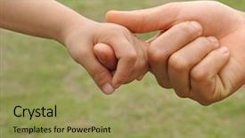  Presentation with finger - Beautiful presentation featuring lead generation - child's hand holding an adult's backdrop and a yellow colored foreground