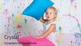  Presentation with tower - Audience pleasing PPT theme consisting of generation battle - little girl make the tower backdrop and a coral colored foreground