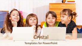  Presentation with elementary - Slide deck featuring generation computerscomputer - four elementary aged girls lying background and a  colored foreground