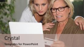  Presentation with young generation - Beautiful presentation design featuring generation computerscomputer - senior woman and young girl backdrop and a coral colored foreground