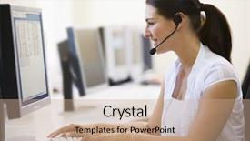  Presentation with sad woman diamond ring - Slide deck having generation computerscomputer - woman wearing headset in computer background and a coral colored foreground