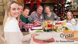  Presentation with living room family - Slides featuring three generation family having christmas background and a coral colored foreground
