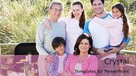  Presentation with generation family farm - Audience pleasing theme consisting of generation family having outdoor barbeque backdrop and a coral colored foreground
